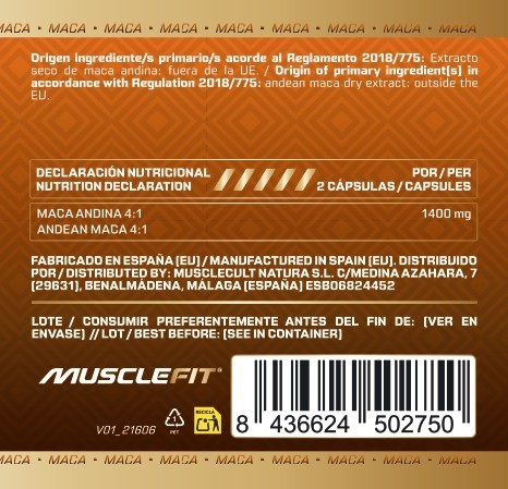 MACA ANDINA 4:1 - 100 cápsulas (700 mg por cápsula) - MUSCLEFIT