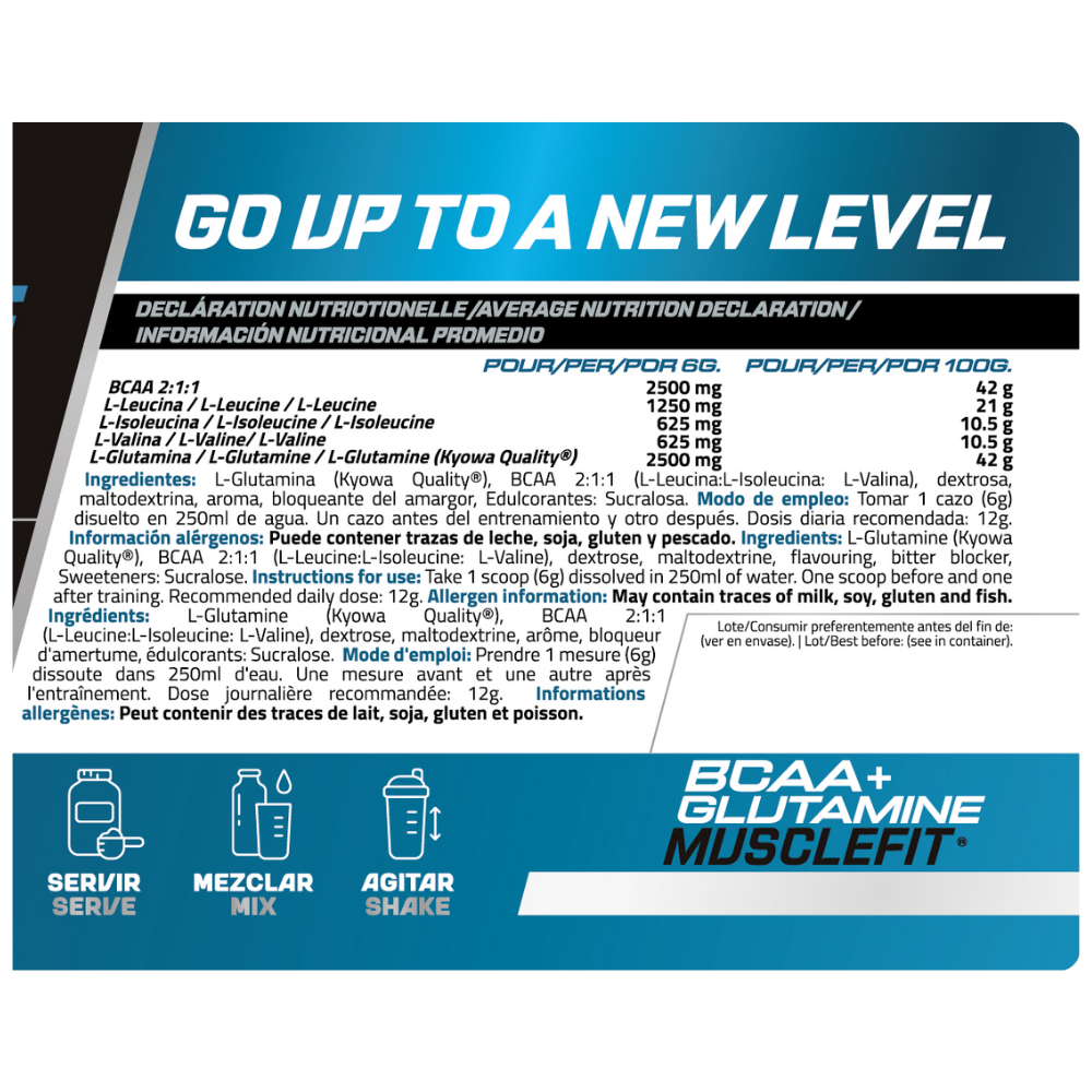 Glutamina + BCAAs 500g MuscleFit | Aminoacidos para recuperacion