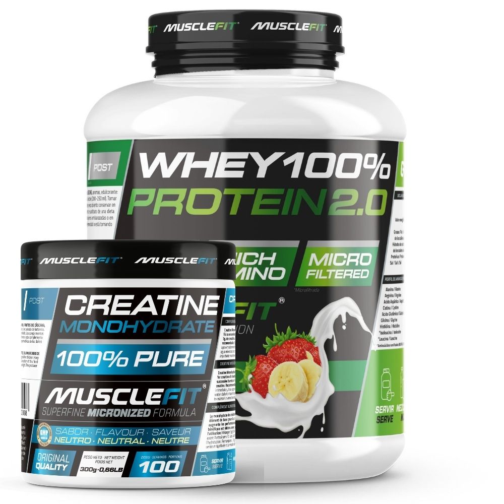 Pack Whey 100% Protein 2000g + Creatina 300g - MuscleFIt