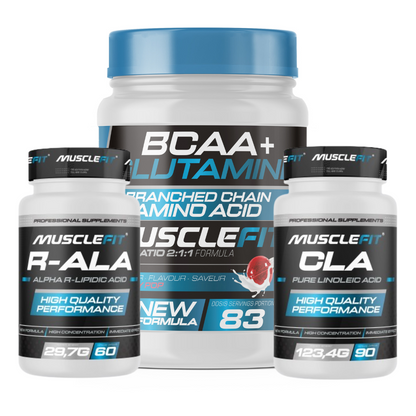 Pack Avanzado de Rendimiento y Recuperación CLA+R-ALA+BCAA + Glutamina - Musclefit