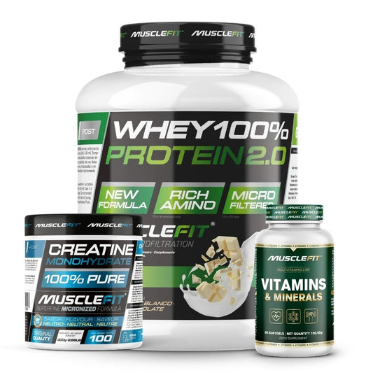 Pack WHEY 2kg + Creatina 300g + Multivitaminas 60 cáps - MuscleFit│Avance Muscular