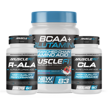 Pack Avanzado de Rendimiento y Recuperación CLA+R-ALA+BCAA + Glutamina - Musclefit