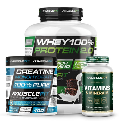 Pack WHEY 2kg + Creatina 300g + Multivitaminas 60 cáps - MuscleFit│Avance Muscular