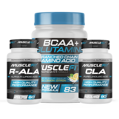 Pack Avanzado de Rendimiento y Recuperación CLA+R-ALA+BCAA + Glutamina - Musclefit