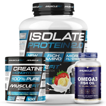 Pack Proteína ISO 2kg + Creatina 300g + Omega 3 90cáps - Musclefit | Avance Muscular