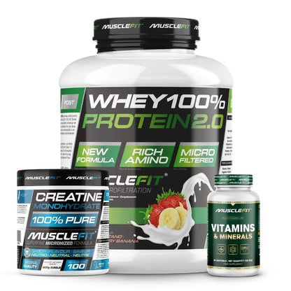 Pack WHEY 2kg + Creatina 300g + Multivitaminas 60 cáps - MuscleFit│Avance Muscular