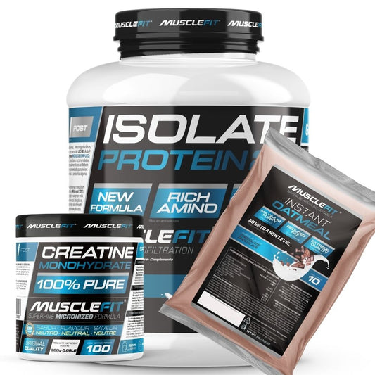 PACK MUSCLEFIT ISOLATE 2kg + Creatina 300g + Harina de Avena 1kg + Shaker (regalo)