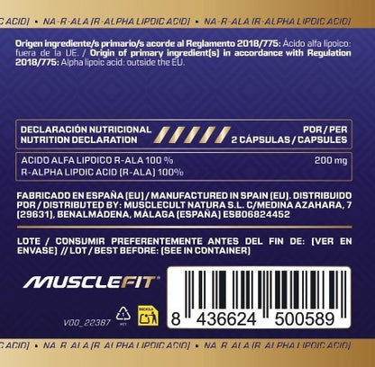 R-ALA Acido Alfa Lipoico MuscleFit 60 capsulas | Antioxidante potente