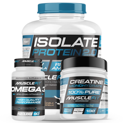 Pack Isolate 2kg + Creatina + Omega 3 | MuscleFit fuerza y salud