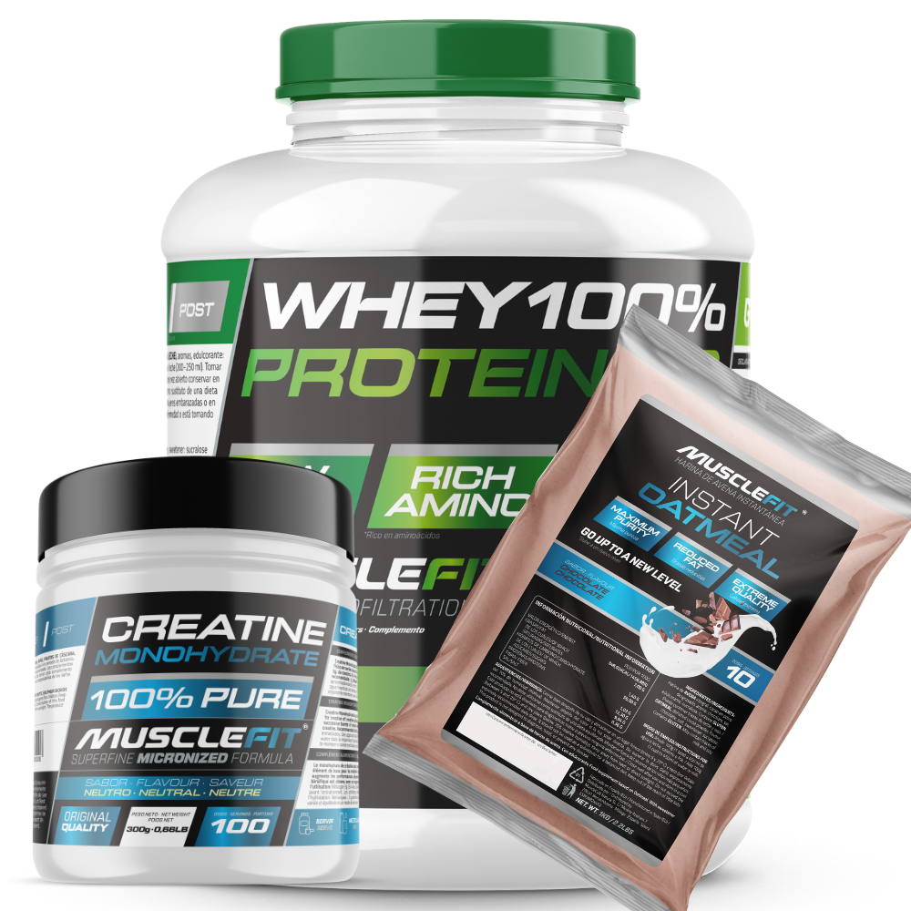Pack Whey 2kg + Creatina + Avena 1kg | MuscleFit fuerza y energia