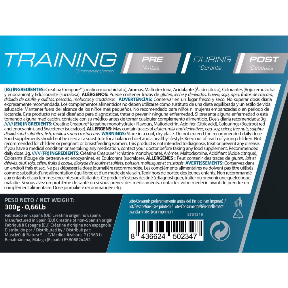 CREAPURE Creatina Monohidrato - 300g - sabor Piruleta - Musclefit