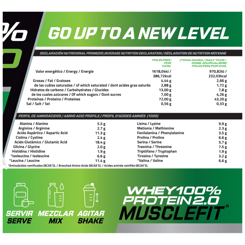 Whey 100% Protein 2000g MuscleFit | Concentrado para masa muscular