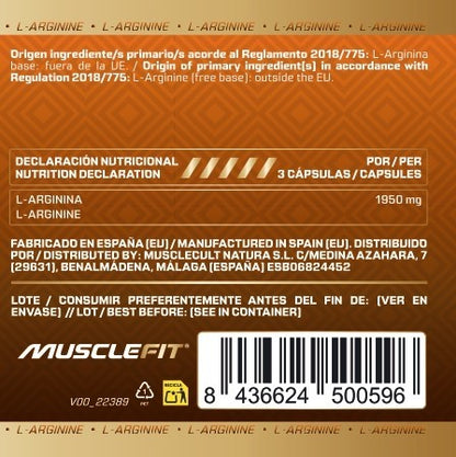 100% Arginina MuscleFit | 90 capsulas para fuerza y energia