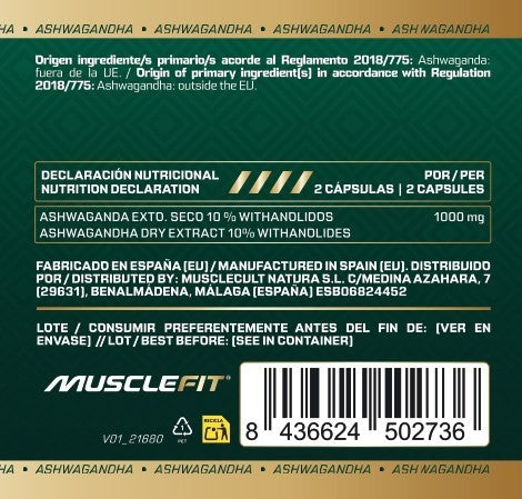 Ashwagandha 500 mg - 100 Vege-Cápsulas - MUSCLEFIT