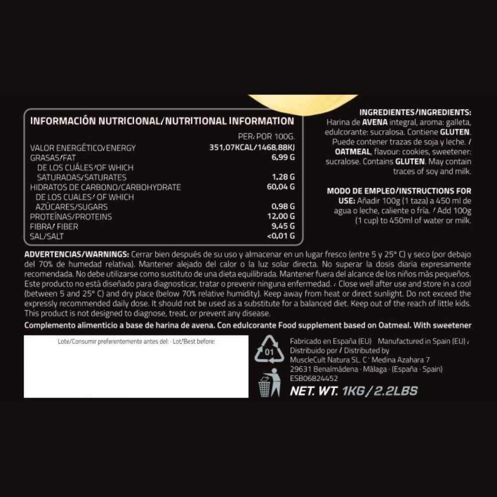 Harina de Avena 1kg MuscleFit | Oatmeal saludable y nutritiva