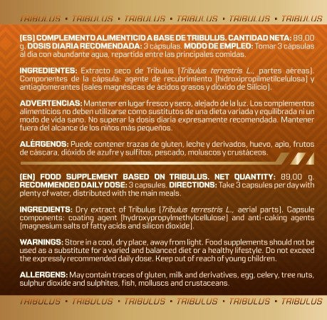 TRIBULUS 90% SAPONINAS - 100 cápsulas - (750 mg por cápsula) - MUSCLEFIT