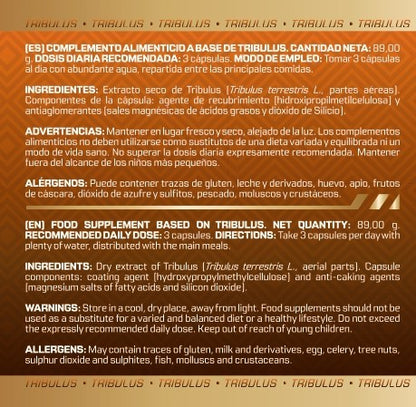 TRIBULUS 90% SAPONINAS - 100 cápsulas - (750 mg por cápsula) - MUSCLEFIT